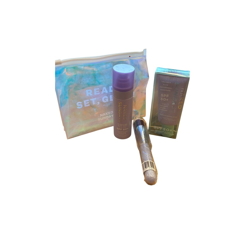 Naked Sundays Ready Set Glow 3pc Gift Set SPF 50 Mist Lotion Brush READ